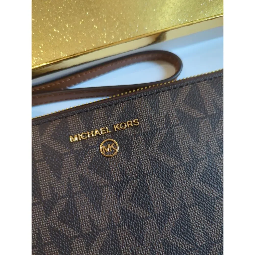 Michael Kors Brown Large Zip Clutch Wristlet NWT